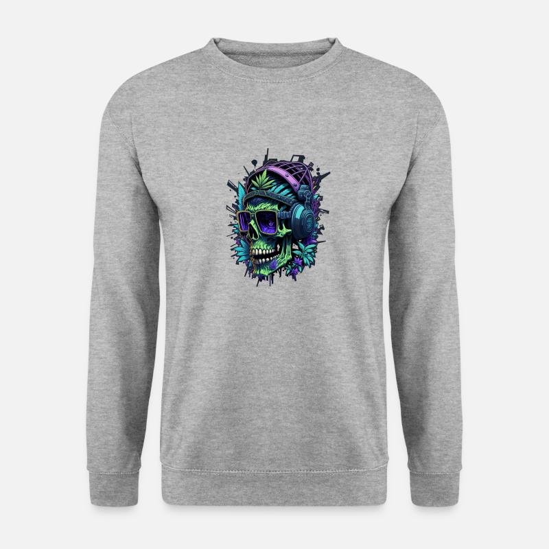 Weed Skull 2 - Unisex Pullover - Weißgrau meliert