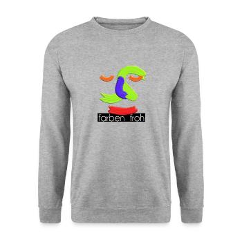 farbenfroh 5 weiss mit balken schw groß - Unisex Pullover - Weißgrau meliert - Vorne - Alina (178cm) & Michal (187cm)