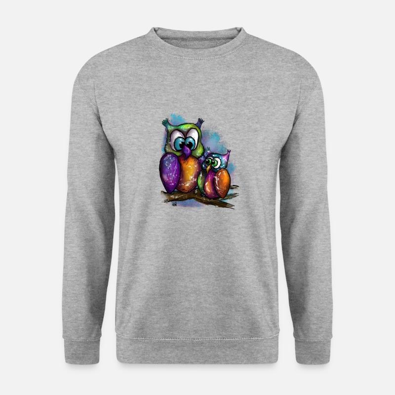 Eulen älter mit jungen - Unisex Pullover - Weißgrau meliert