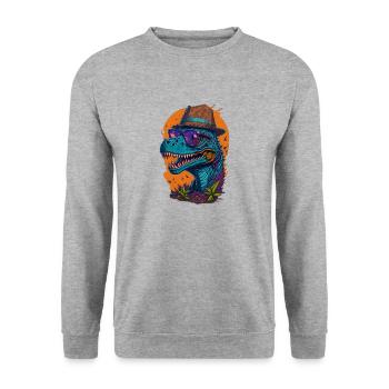 Dinosaurier mit Hut und Brille Lustig Modisch - Unisex Pullover - Weißgrau meliert - Vorne - Alina (178cm) & Michal (187cm)