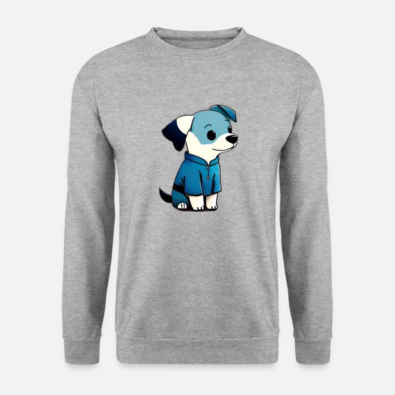 Netter kleiner Hund in blauer Jacke - Unisex Pullover - Weißgrau meliert