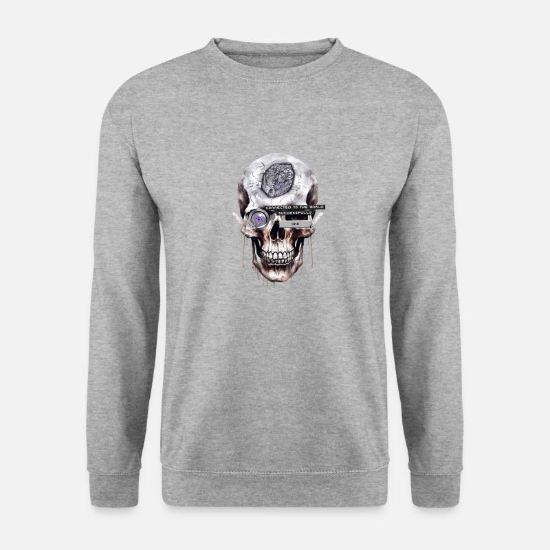 Mechanischer Schädel - Unisex Pullover - Weißgrau meliert