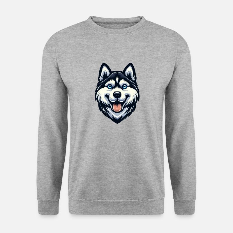 Cartoon Husky Kopf - Unisex Pullover - Weißgrau meliert