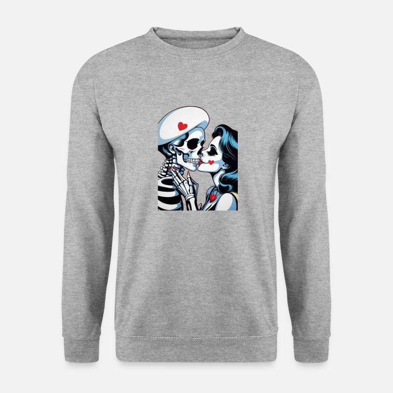 Skelett Paar - Unisex Pullover - Weißgrau meliert
