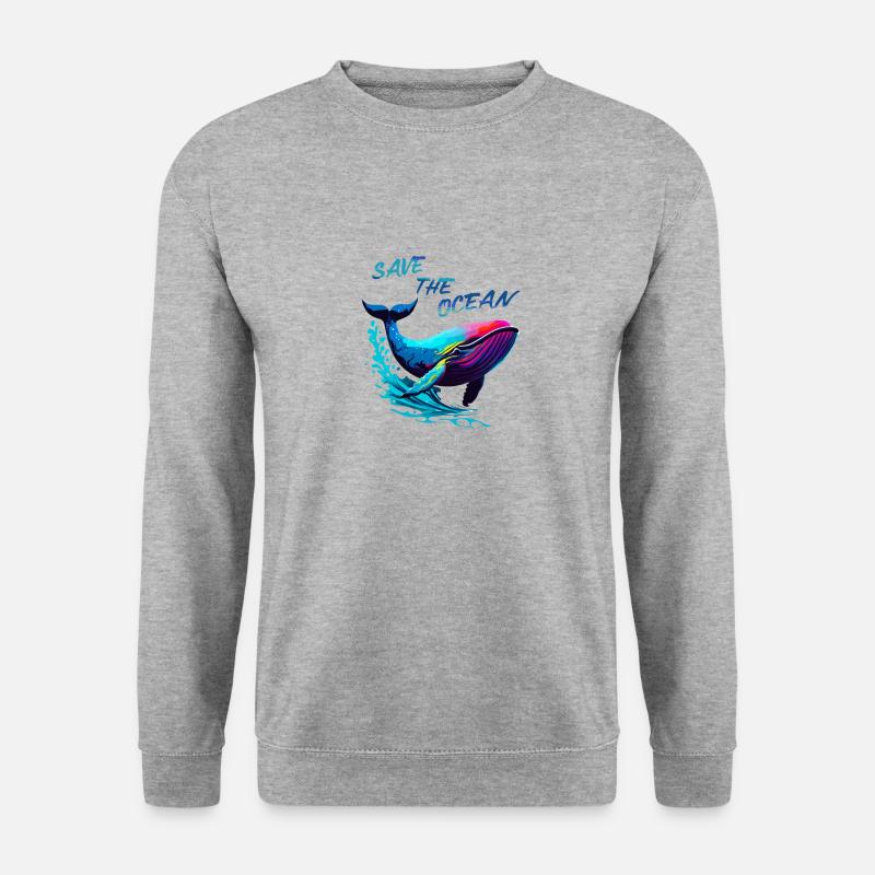 Rettet den Ozean. Wal - Unisex Pullover - Weißgrau meliert