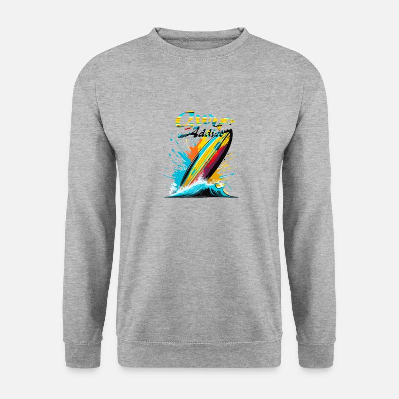 Surf-Süchtiger - Unisex Pullover - Weißgrau meliert