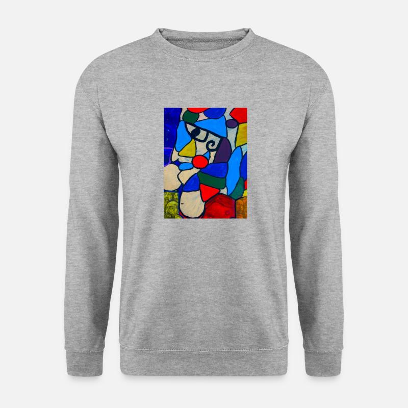 Kunstvolles Design - Unisex Pullover - Weißgrau meliert