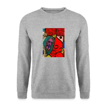 Kunstvolles Design - Unisex Pullover - Weißgrau meliert - Vorne - Alina (178cm) & Michal (187cm)