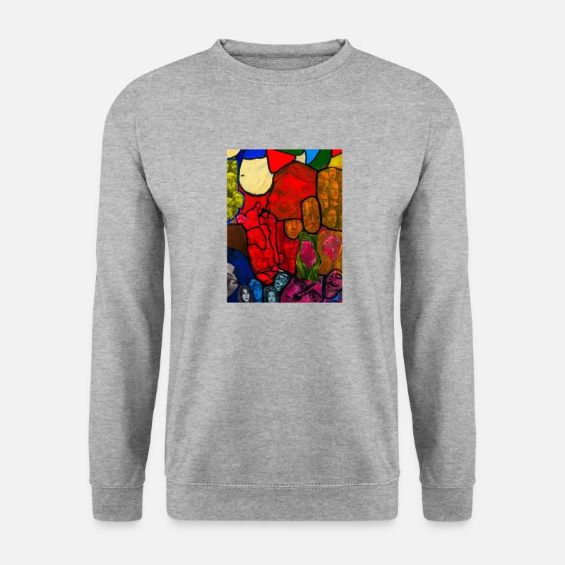 Kunstvolles Design - Unisex Pullover - Weißgrau meliert
