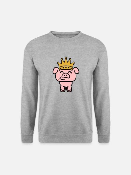 Schwein König Königin Krone Prinz Prinzessin - Unisex Pullover - Weißgrau meliert