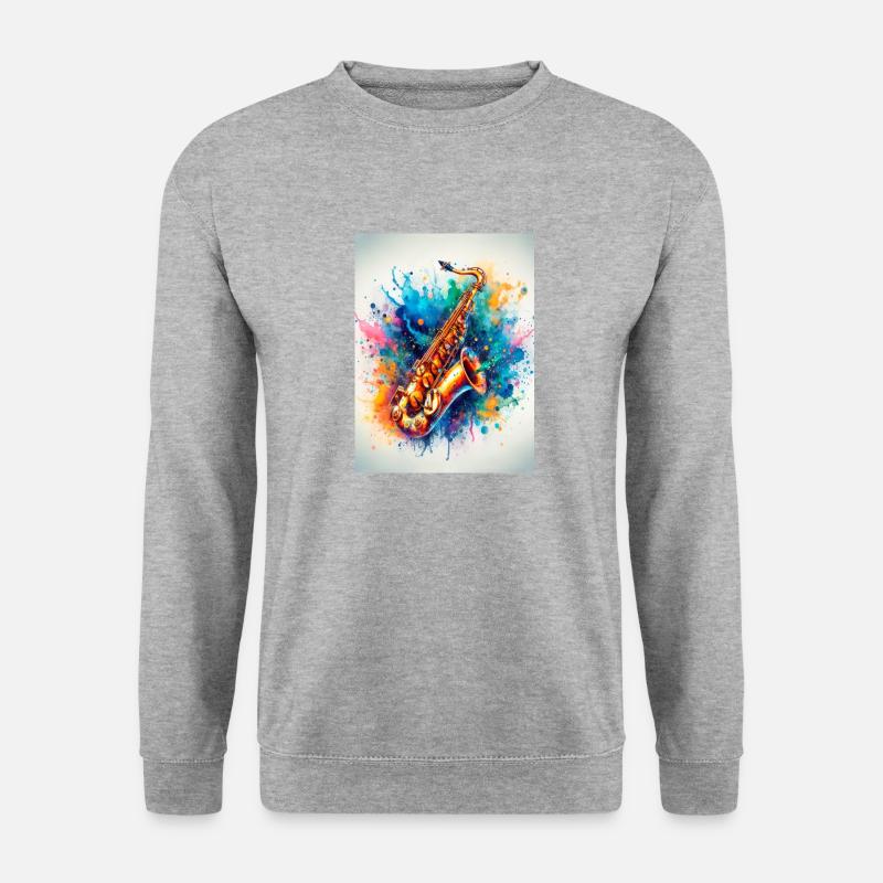 Aquarell-Saxophon - Unisex Pullover - Weißgrau meliert