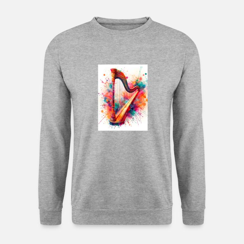 Aquarell-Harfe - Unisex Pullover - Weißgrau meliert