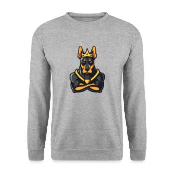Dobermann Hund Comic Krone - Unisex Pullover - Weißgrau meliert - Vorne - Alina (178cm) & Michal (187cm)