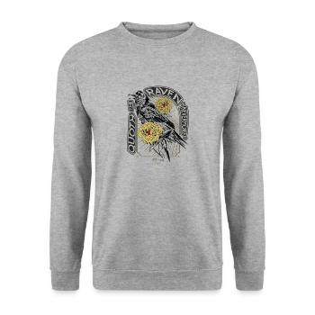 Rabe und Pfingstrosen - Handgezeichnet - Lesen - Unisex Pullover - Weißgrau meliert - Vorne - Alina (178cm) & Michal (187cm)
