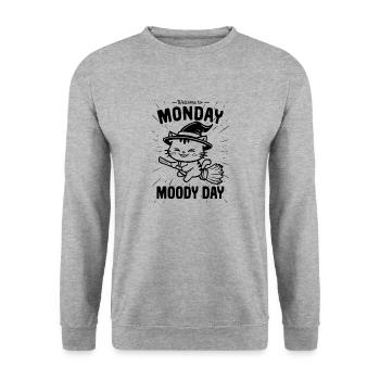 Welcome To Monday Moody Day Funny Cat Witch - Unisex Sweatshirt - salt & pepper - Front - Alina (178cm) & Michal (187cm)