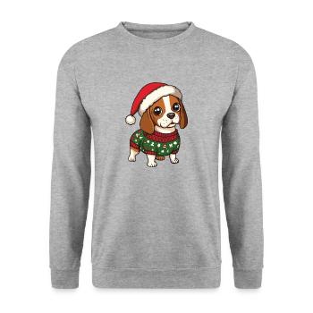 Beagle Hund Weihnachten - Unisex Pullover - Weißgrau meliert - Vorne - Alina (178cm) & Michal (187cm)