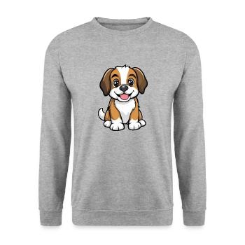 Saint Bernard Hund Comic Niedlich - Unisex Pullover - Weißgrau meliert - Vorne - Alina (178cm) & Michal (187cm)