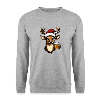 Hirsch Weihnachten Bier - Unisex Pullover - Weißgrau meliert - Vorne - Alina (178cm) & Michal (187cm)