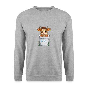 Cheerful cow - Unisex Sweatshirt - salt & pepper - Front - Alina (178cm) & Michal (187cm)
