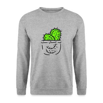 2 Brusttasche Kaktus Pflanzen Stachelige Kakteen - Unisex Pullover - Weißgrau meliert - Vorne - Alina (178cm) & Michal (187cm)
