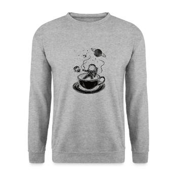 Planeten und Kaffee rund um den Astronaut - Unisex Pullover - Weißgrau meliert - Vorne - Alina (178cm) & Michal (187cm)