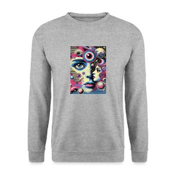 Cosmic Vision- Blick ins Unendliche - Unisex Pullover - Weißgrau meliert - Vorne - Alina (178cm) & Michal (187cm)