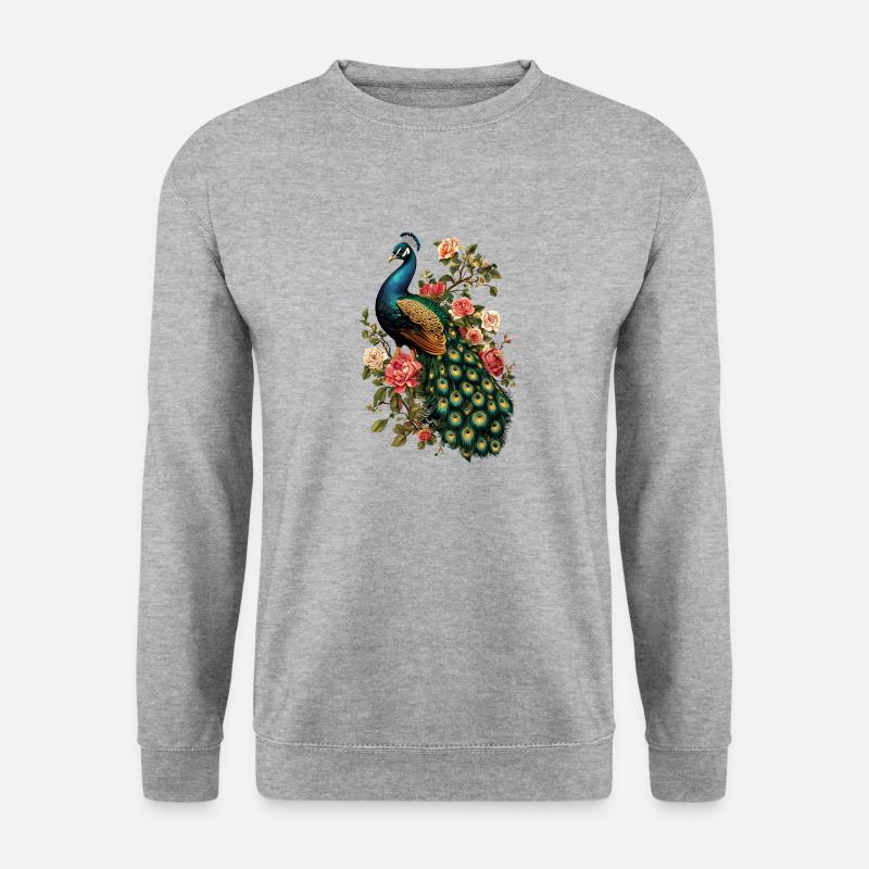 Pfau Blumen Floral - Unisex Pullover - Weißgrau meliert
