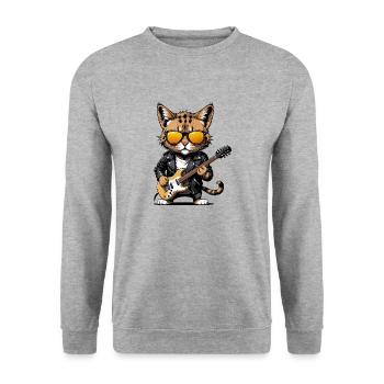 Cat Rocker Cat HardRock Gift - Sweat-shirt Unisexe - gris chiné - Devant - Alina (178cm) & Michal (187cm)