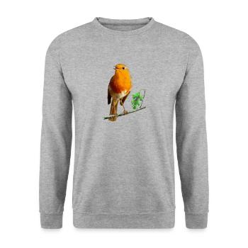 EUROPÄISCHE ROTKEHLCHENMALEREI - EUROPÄISCHE GARTENVÖGEL, - Unisex Pullover - Weißgrau meliert - Vorne - Alina (178cm) & Michal (187cm)