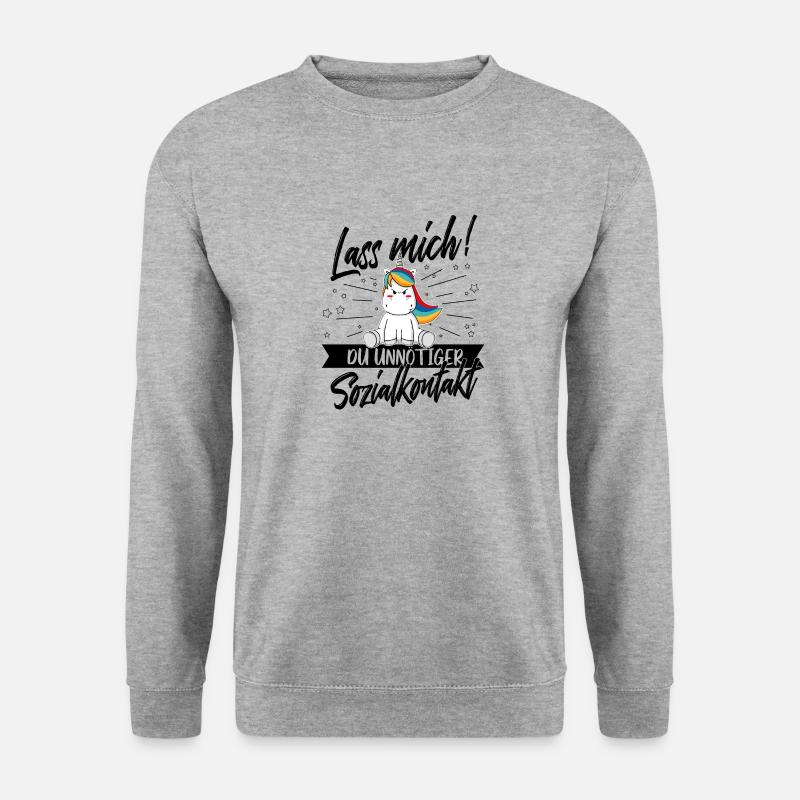 Lass mich unnötiger Sozialkontakt Einhorn Humor - Unisex Pullover - Weißgrau meliert