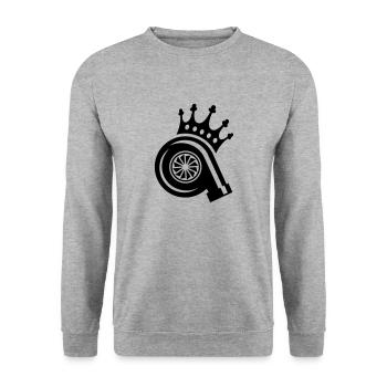TUNING, TURBO LADER KING - Unisex Pullover - Weißgrau meliert - Vorne - Alina (178cm) & Michal (187cm)
