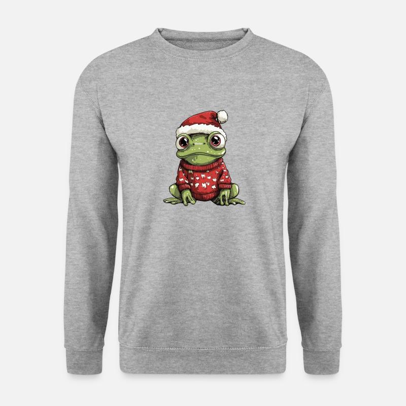 Frosch Weihnachten Comic - Unisex Pullover - Weißgrau meliert