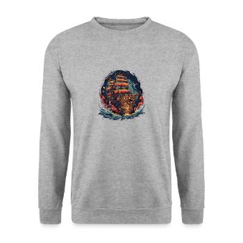 Piratenschiff 9 - Unisex Pullover - Weißgrau meliert - Vorne - Alina (178cm) & Michal (187cm)