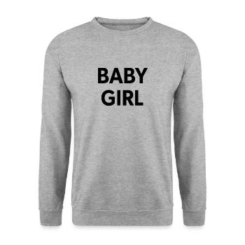 Baby Girl Schwarzer Text - Unisex Pullover - Weißgrau meliert - Vorne - Alina (178cm) & Michal (187cm)