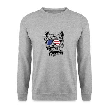West Highland White Terrier Amerika Fahne Brille - Unisex Pullover - Weißgrau meliert - Vorne - Alina (178cm) & Michal (187cm)