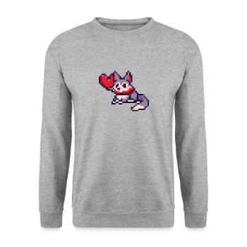 Pixelart Cat with Heart - Unisex Pullover - Weißgrau meliert - Vorne - Alina (178cm) & Michal (187cm)