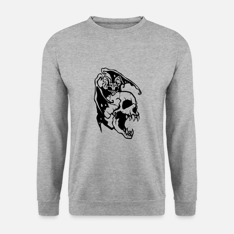 Fledermaus und Totenkopf Halloween - Unisex Pullover - Weißgrau meliert