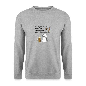 Hunde und Bier alles was ein Mann braucht Besitzer - Unisex Pullover - Weißgrau meliert - Vorne - Alina (178cm) & Michal (187cm)