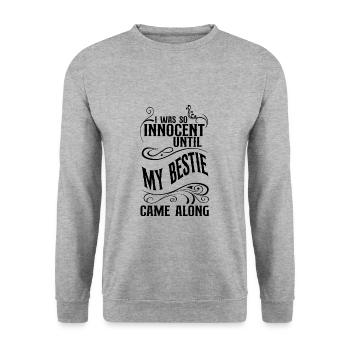 I Was So Innocent Until My Bestie Came Along 4 - Unisex Pullover - Weißgrau meliert - Vorne - Alina (178cm) & Michal (187cm)