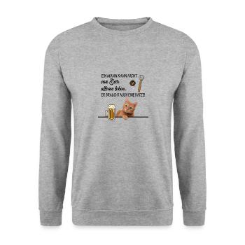 Katzen und Bier alles was ein Mann braucht Liebe - Unisex Pullover - Weißgrau meliert - Vorne - Alina (178cm) & Michal (187cm)