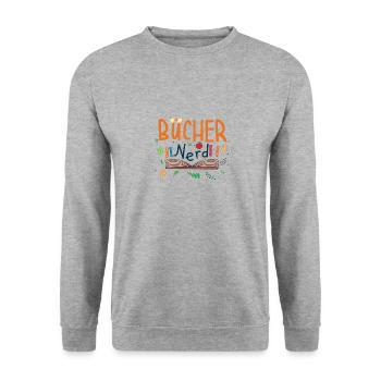 Bücher Nerd Buch Bibliothek Lesen Krimi Romane - Unisex Pullover - Weißgrau meliert - Vorne - Alina (178cm) & Michal (187cm)