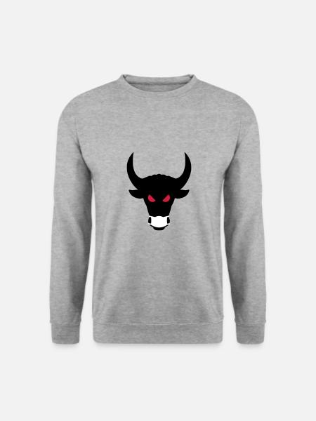 ★ Designfarben änderbar ★ Böser Stier mit Maske - Unisex Pullover - Weißgrau meliert