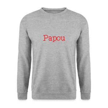 PAPOU. PAPA. FÊTE DES PÈRES. BONNE FÊTE PAPA - Sweat-shirt Unisexe - gris chiné - Devant - Alina (178cm) & Michal (187cm)