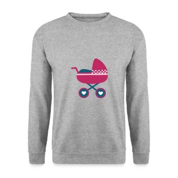 Baby Geburt 2026 Geschenk Geschenkidee - Unisex Pullover - Weißgrau meliert - Vorne - Alina (178cm) & Michal (187cm)