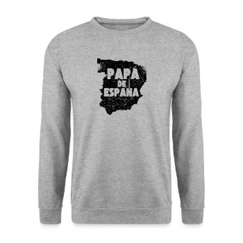 Papa de Espana Spanien Landkarte für Vatertag - Unisex Pullover - Weißgrau meliert - Vorne - Alina (178cm) & Michal (187cm)
