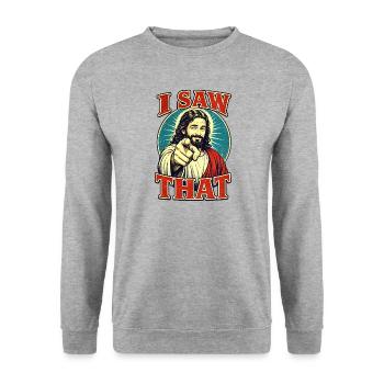 JESUS SAW THAT - Unisex Pullover - Weißgrau meliert - Vorne - Alina (178cm) & Michal (187cm)