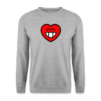 Emoticon Grin Heart (Farben änderbar) - Unisex Pullover - Weißgrau meliert - Vorne - Alina (178cm) & Michal (187cm)