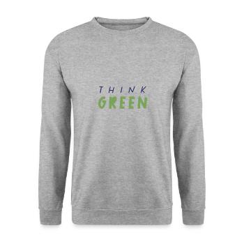 Think Green. ein Geschenk für Umweltaktivisten - Unisex Pullover - Weißgrau meliert - Vorne - Alina (178cm) & Michal (187cm)