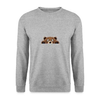 Bear Peeking Cute Adorable Funny Animal Cartoon - Unisex Sweatshirt - salt & pepper - Front - Alina (178cm) & Michal (187cm)