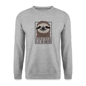 Faultier Geschenk Party Spruch Wildnis Faulenzer - Unisex Pullover - Weißgrau meliert - Vorne - Alina (178cm) & Michal (187cm)